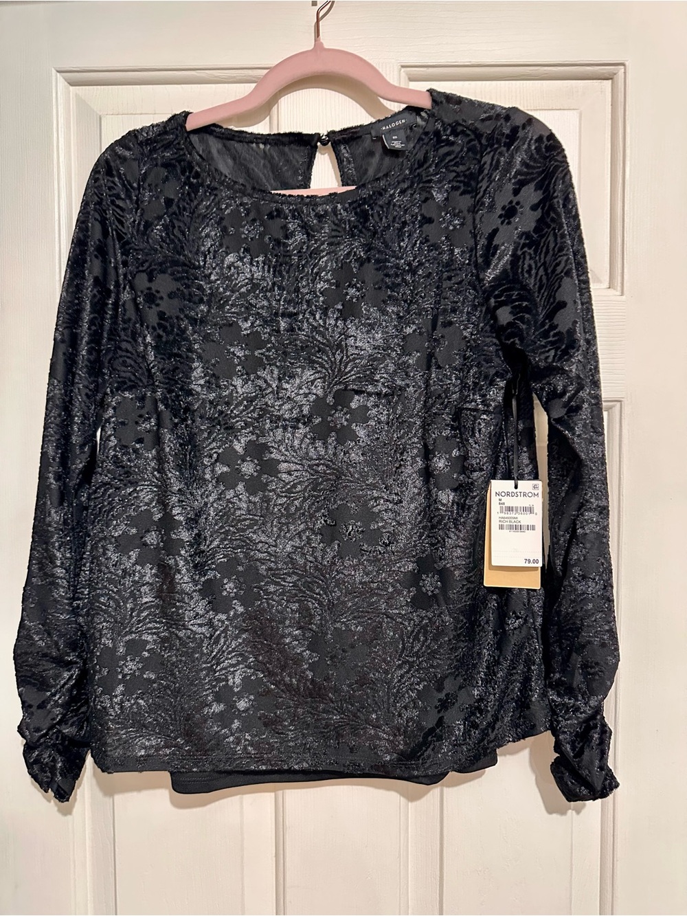 Halogen Black Velvet Burnout Long Sleeve Top